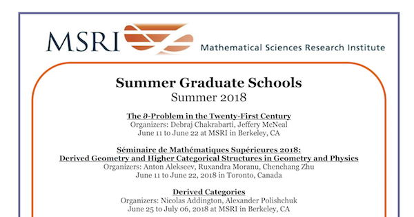 Graduate summer school opportunities at MSRI